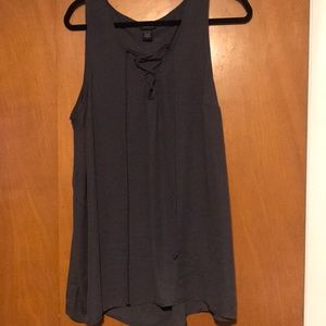 Lace up charcoal gray blouse